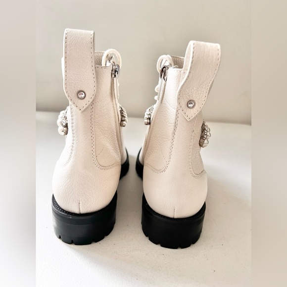 Worn Once Jimmy Choo Calf Skin Crystal Embellished Cruz Combat Boots White Sz 37 - Picture 7 of 12